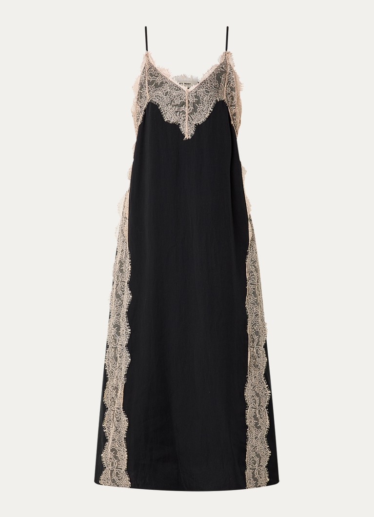 Mos Mosh Dames MMLaurie Annie midi jurk met details van kant in de kleur Zwart
