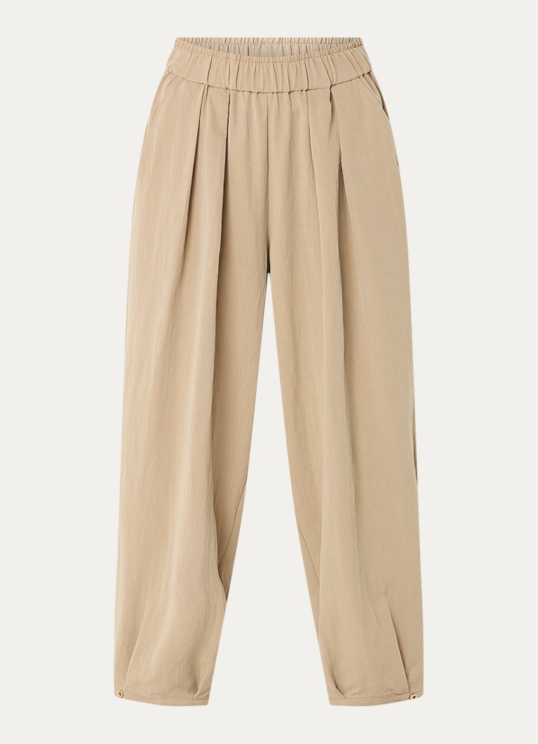Mos Mosh Dames MMNuello mid waist balloon fit broek met steekzakken in de kleur Zand