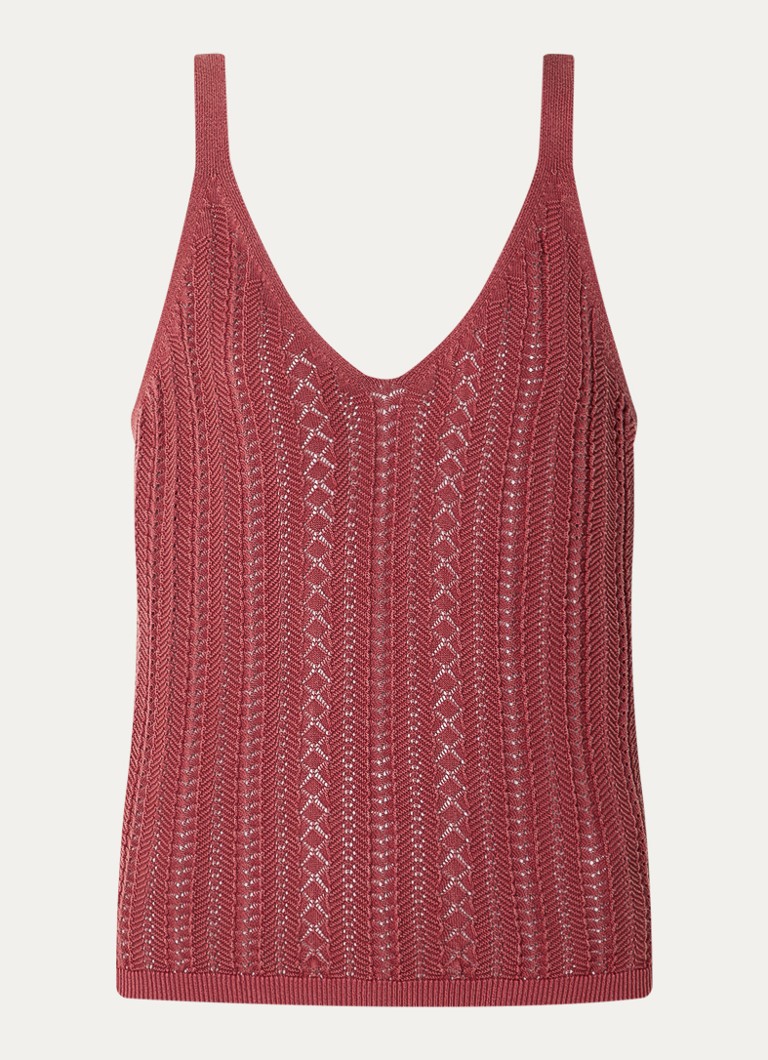 Mos Mosh Dames MMCressida grofgebreide tanktop met opengewerkt dessin in de kleur Steenrood