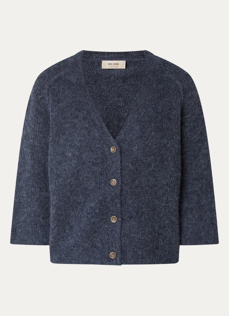 Mos Mosh Dames MMThora Lizet grofgebreid vest in kasjmierblend in de kleur Donkerblauw