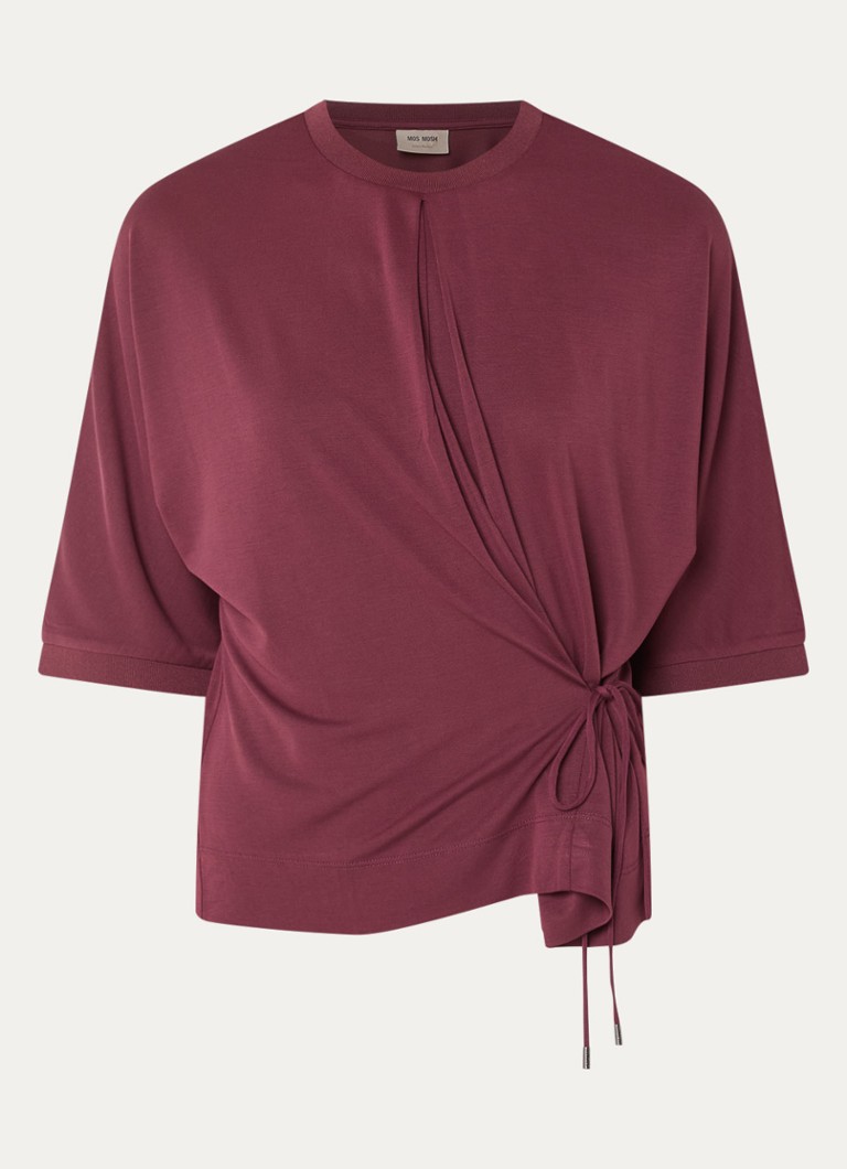 Mos Mosh Dames MMJuana T-shirt met gestrikt detail in de kleur Bordeauxrood