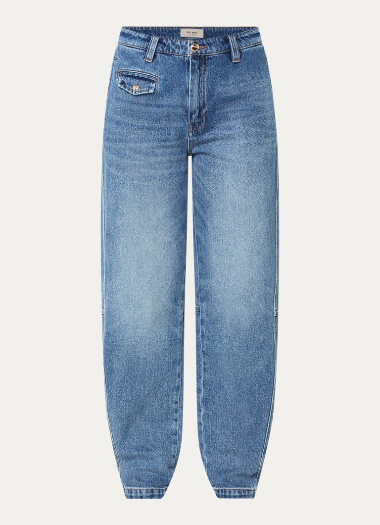 Mos Mosh Dames MMAymen high waist loose fit jeans met medium wassing in de kleur Indigo