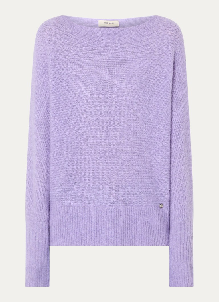 Mos Mosh Dames MMThora grofgebreide trui in alpaca wolblend met boothals in de kleur Violet
