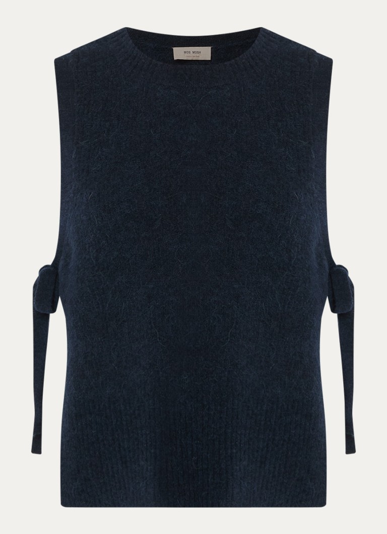 Mos Mosh Dames MMThora grofgebreide spencer in alpaca wolblend met gestrikt detail in de kleur Donkerblauw