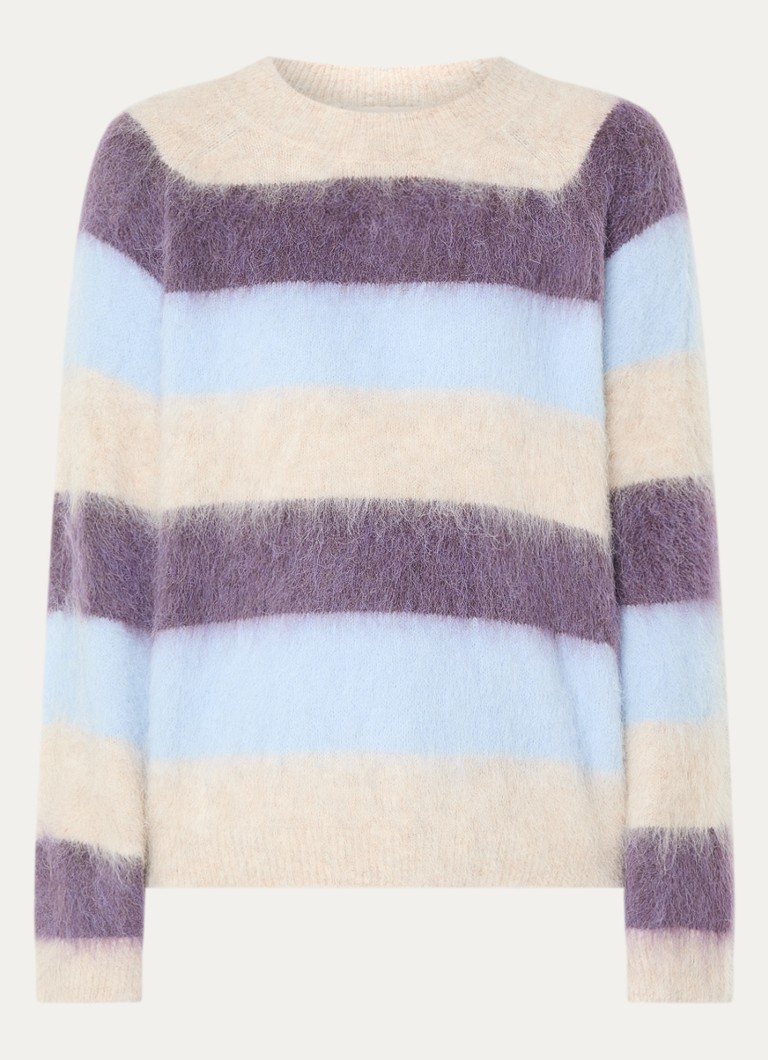 Mos Mosh Dames MMSuvi grofgebreide trui in alpaca wolblend met streepprint in de kleur Paars