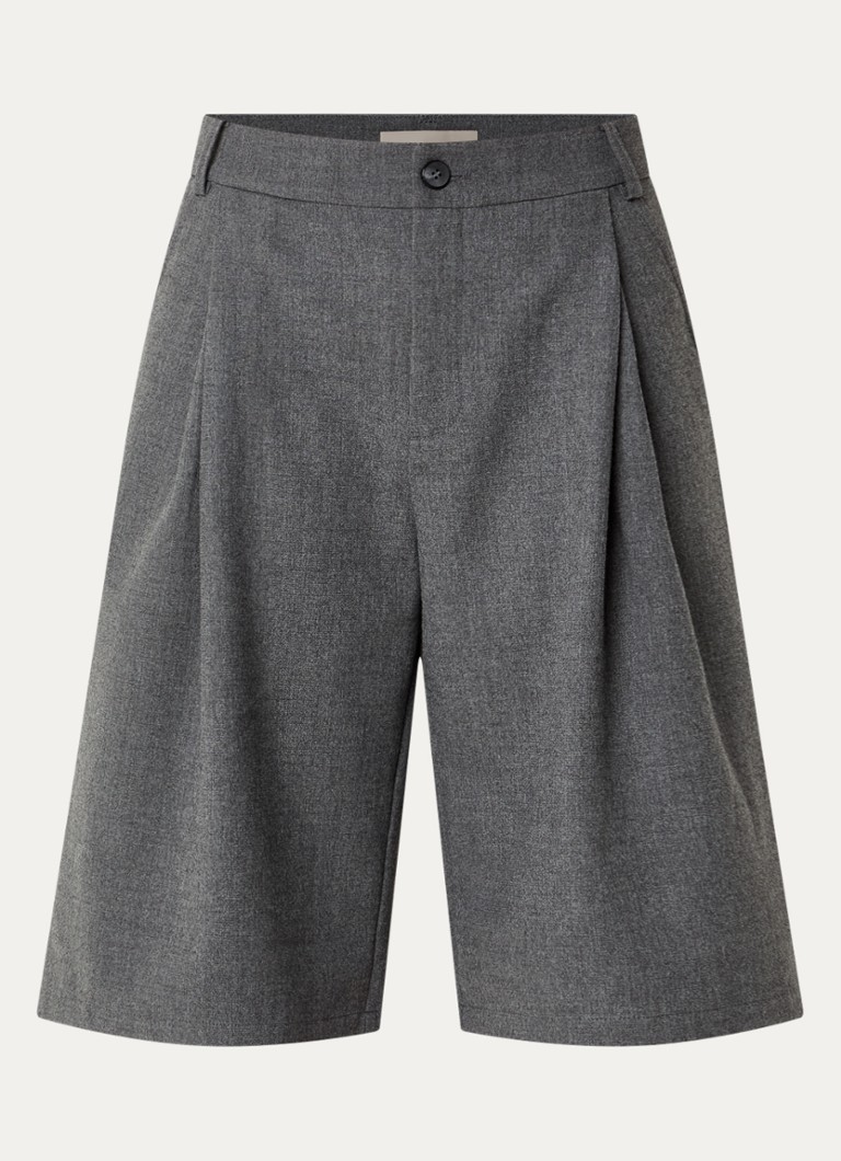 Mos Mosh Dames Hermione high waist wide fit korte broek met steekzakken in de kleur Grijs