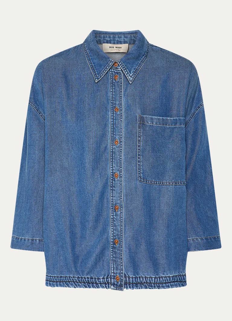 Mos Mosh Dames MMTessa Lich blouse van chambray met borstzak in de kleur Indigo