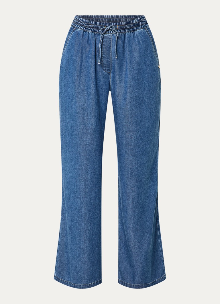 Mos Mosh Dames MMKris Lich high waist straight fit pantalon van chambray met steekzakken in de kleur Indigo