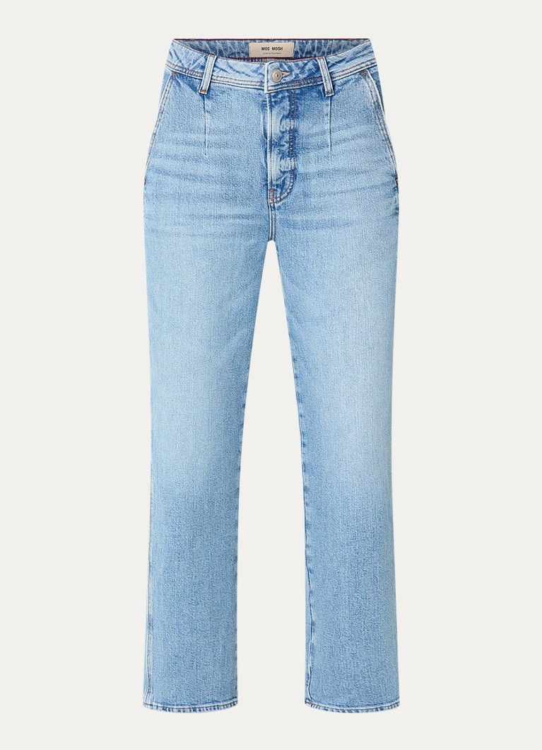 Mos Mosh Dames MMSandie Ray high waist straight leg cropped jeans met lichte wassing in de kleur Indigo