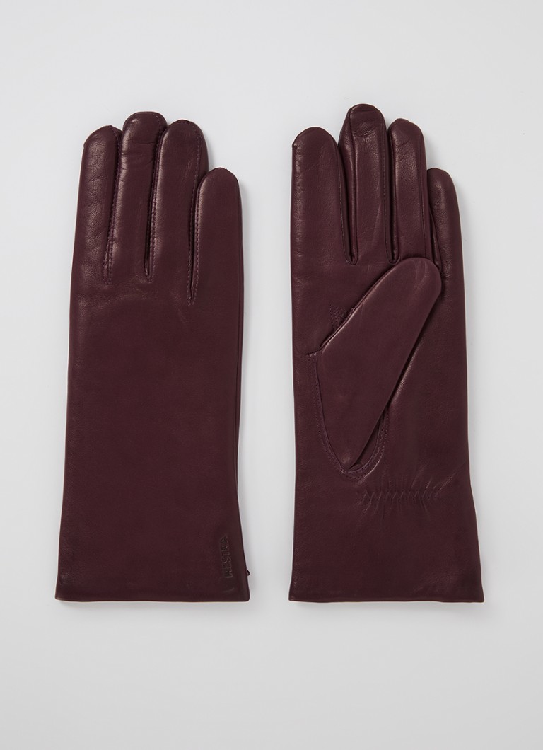 Hestra Dames Elisabeth handschoenen van leer in de kleur Aubergine, maat: 8