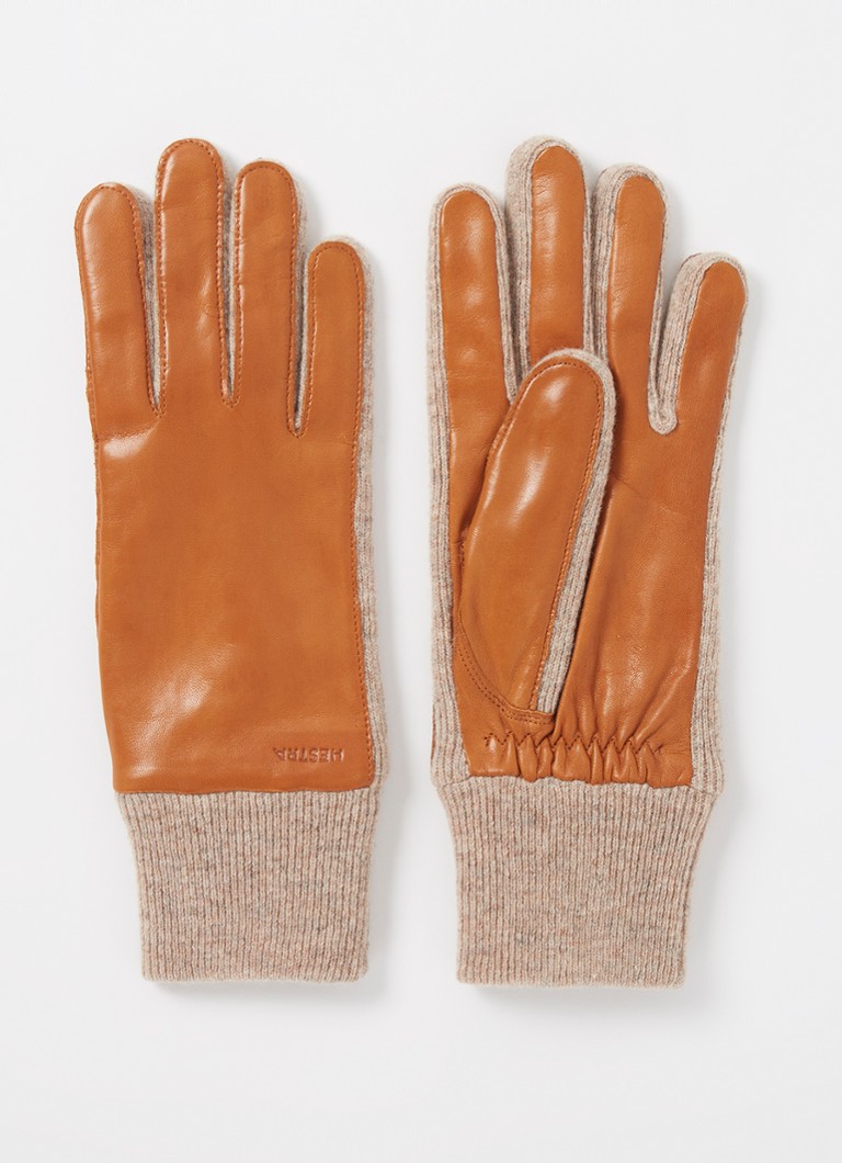 Hestra Dames Jeanne handschoenen met lamsleren details in de kleur Cognac, maat: 7,5
