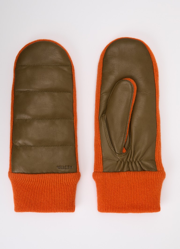 Hestra Dames Jeanne wanten met lamsleren details in de kleur Oranje, maat: 6