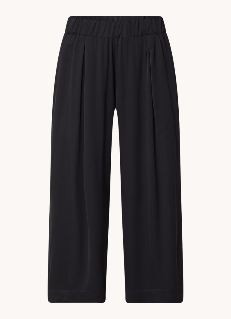 Sessùn Dames Isla mid waist wide fit cropped broek van satijn in de kleur Zwart