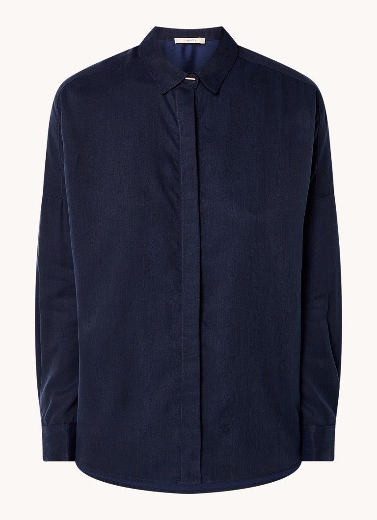 Sessùn Dames Lady D blouse met blinde knoopsluiting in de kleur Donkerblauw