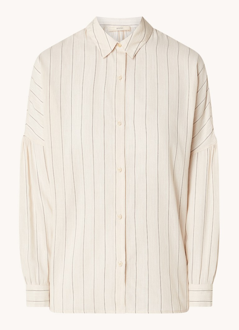 Sessùn Dames Botan oversized blouse in linnenblend met streepprint in de kleur Donkerbeige