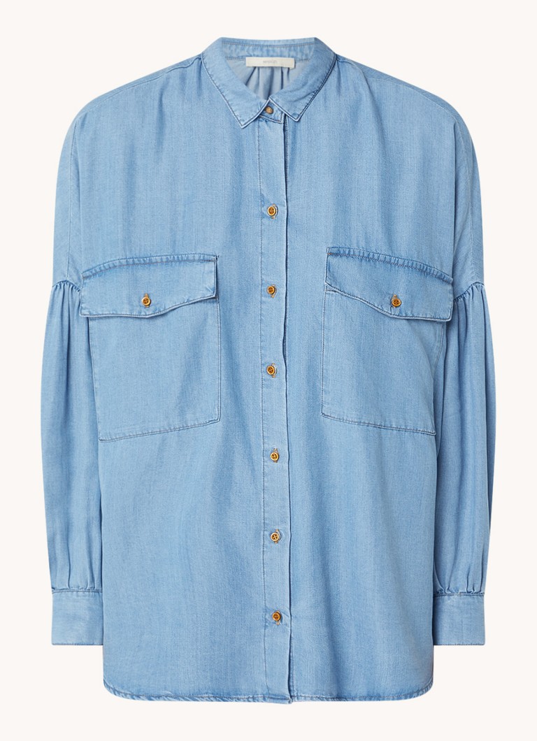 Sessùn Dames Botania blouse van chambray met borstzakken in de kleur Blauw