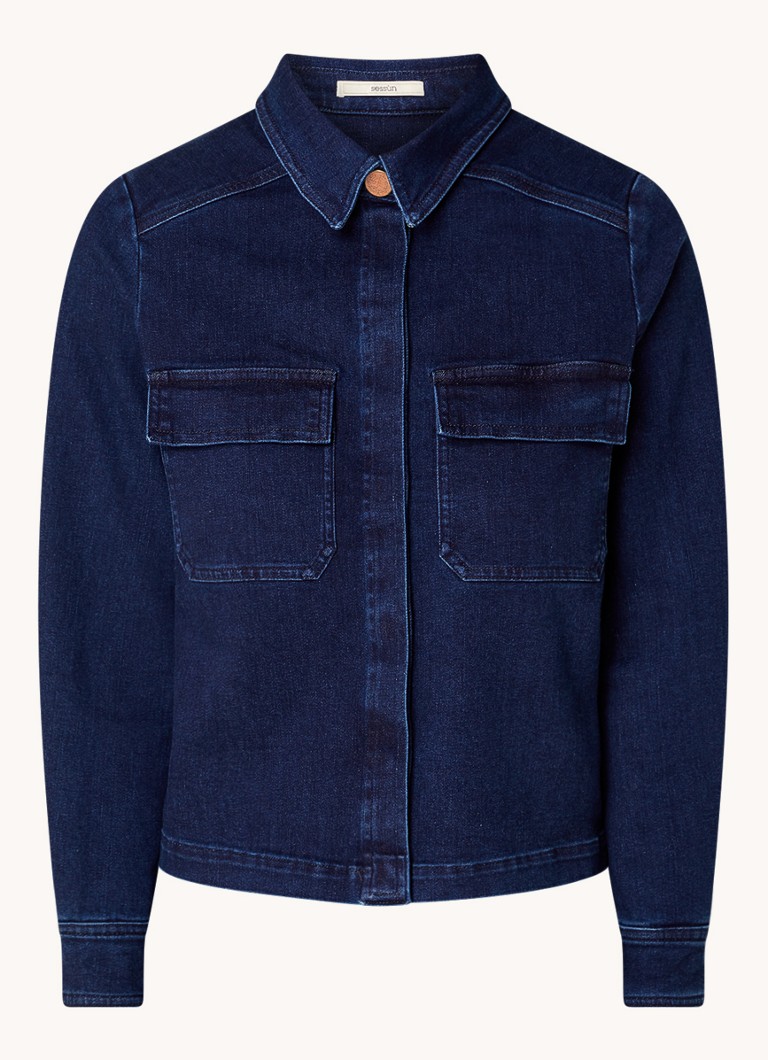 Sessùn Dames Guggen blouse van chambray met borstzakken in de kleur Indigo