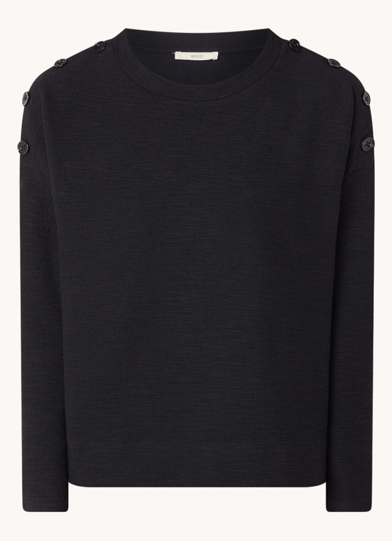 Sessùn Dames Austin fijngebreide pullover met knoopdetail in de kleur Zwart