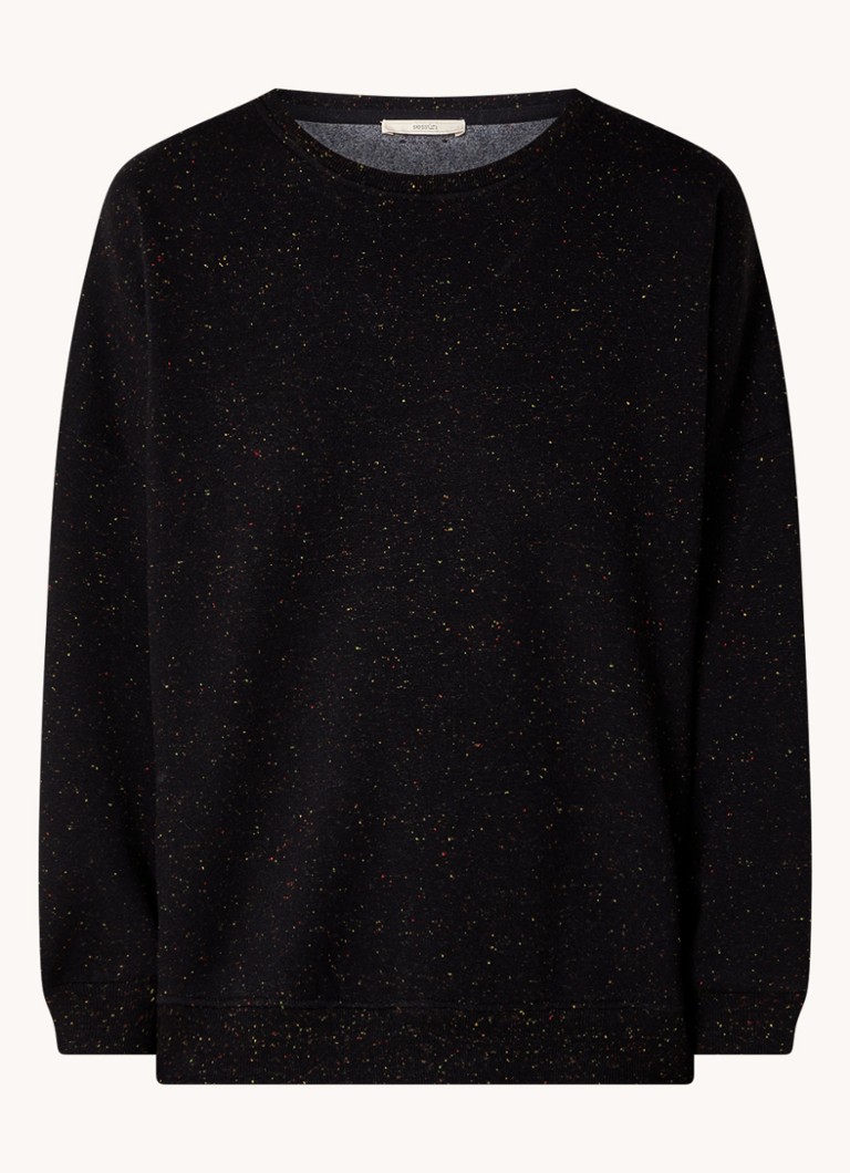 Sessùn Dames Chebbi oversized sweater in linnenblend met gemêleerd dessin in de kleur Zwart