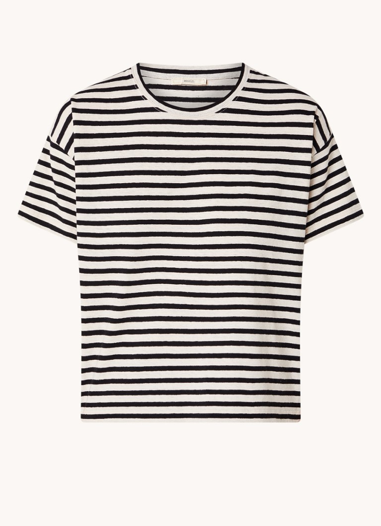 Sessùn Dames Tooli T-shirt in linnenblend met streepprint in de kleur Zwart