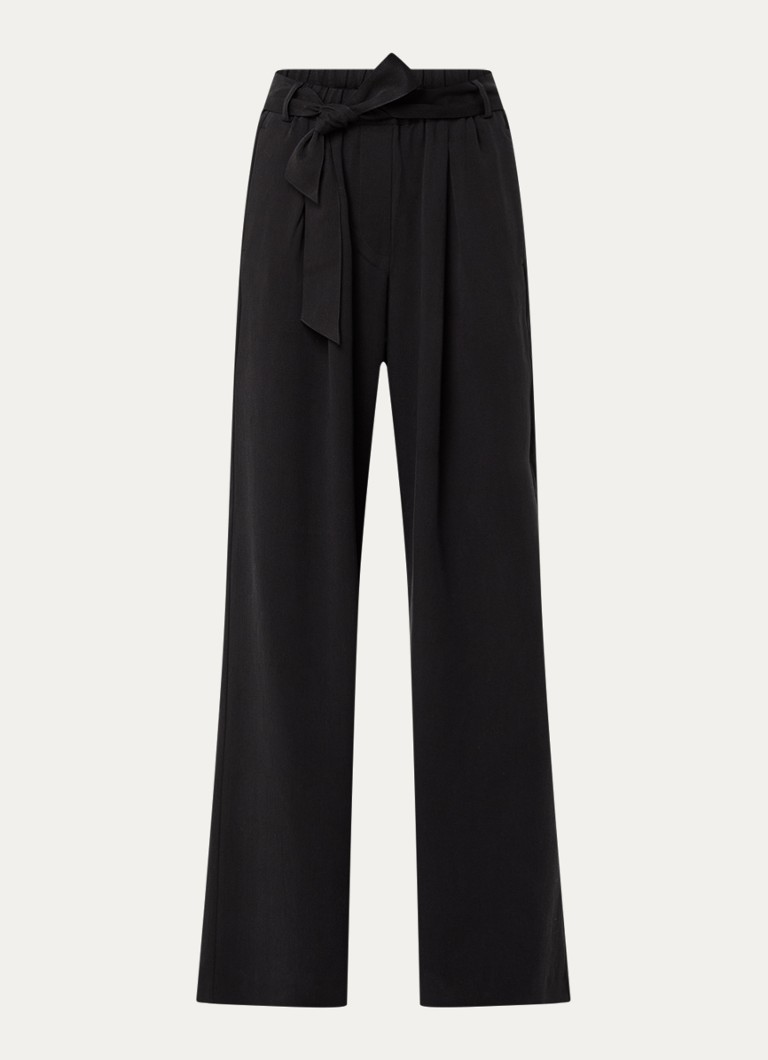 Sessùn Dames Rim high waist wide fit pantalon met strikceintuur in de kleur Zwart