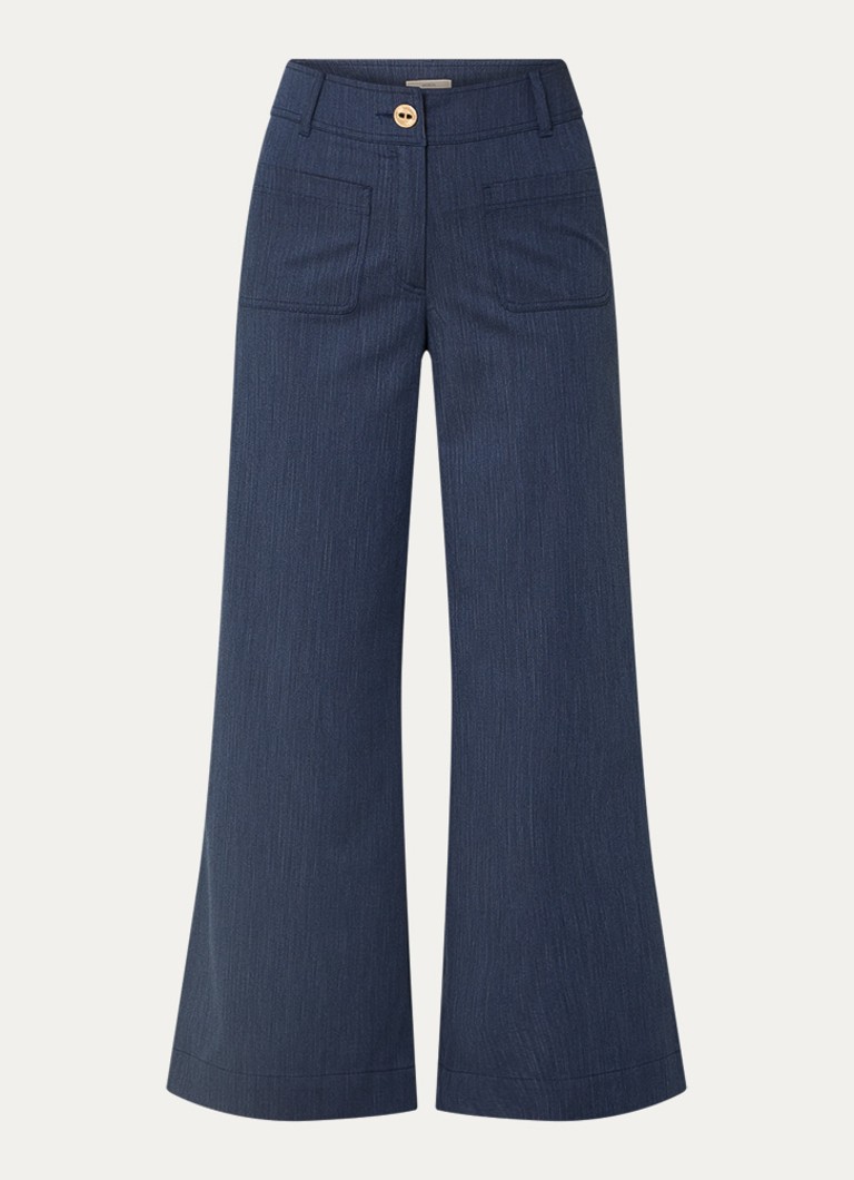 Sessùn Dames Manhatti high waist wide fit pantalon met opgestikte zakken in de kleur Donkerblauw