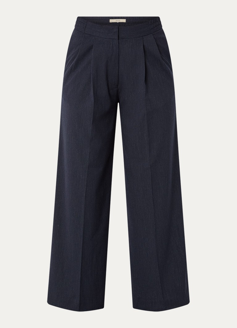 Sessùn Dames High waist wide fit pantalon met plooidetail en krijtstreep in de kleur Donkerblauw