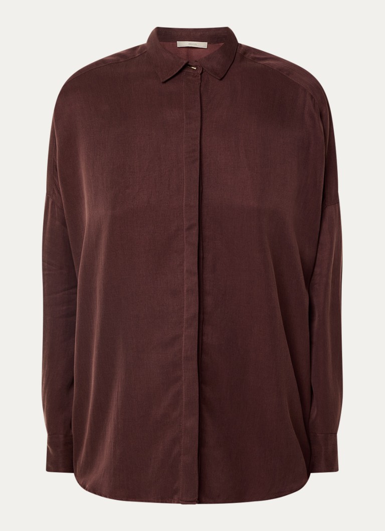 Sessùn Dames Lady D blouse met kraag in de kleur Donkerbruin