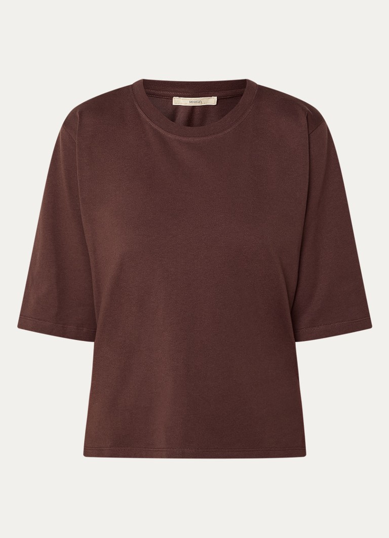Sessùn Dames Serge T-shirt met ronde hals in de kleur Bruin