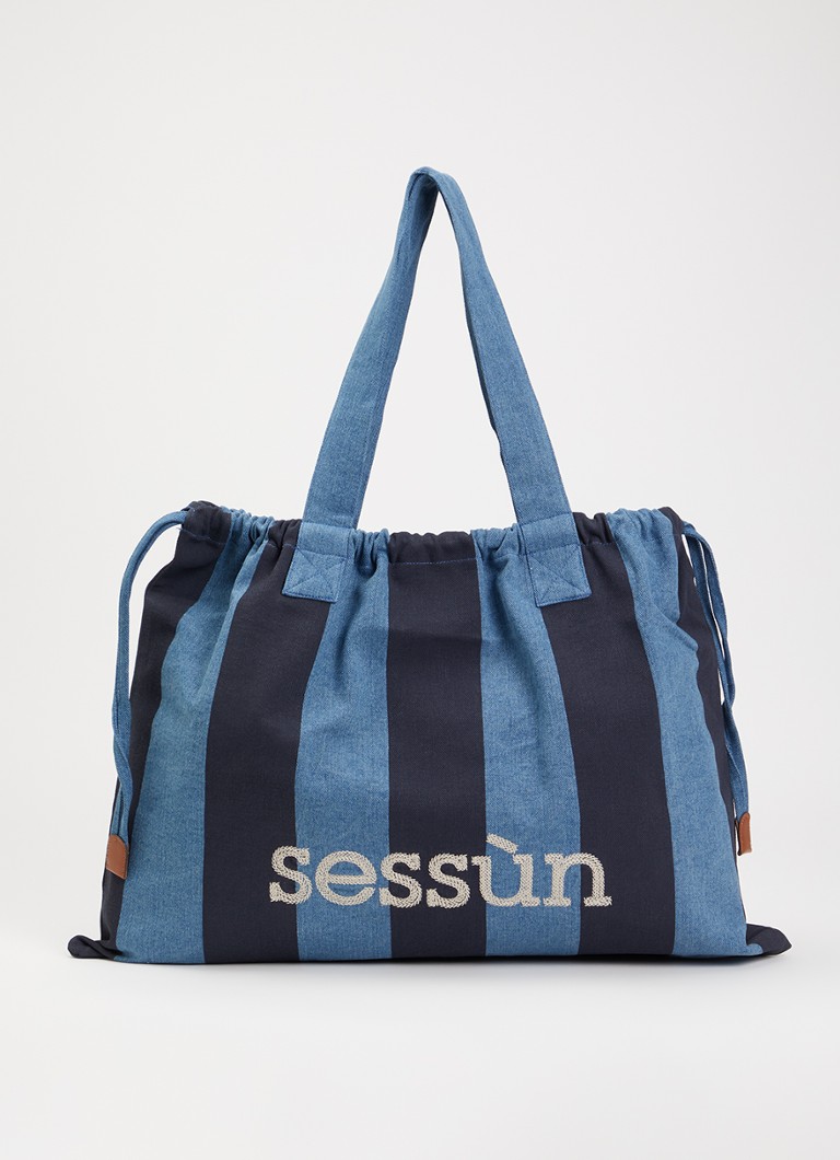 Sessùn Dames Titoo shopper van denim met streepprint en logoborduring in de kleur Blauw