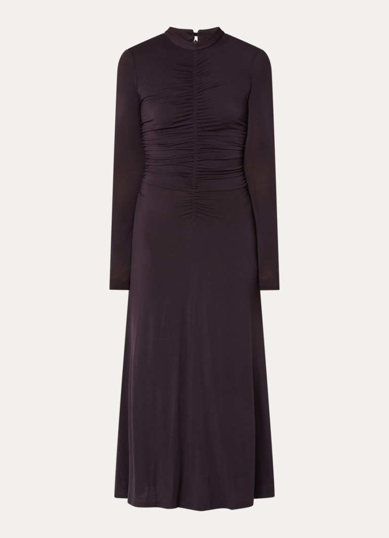 Sessùn Dames Rita midi jurk met plooidetail in de kleur Aubergine
