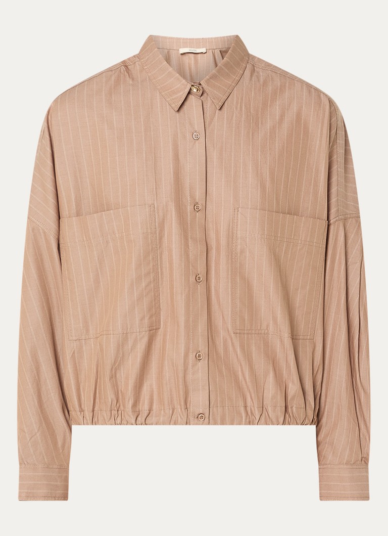 Sessùn Dames Cabaza cropped blouse met streepprint en trekkoord in de kleur Lichtbruin