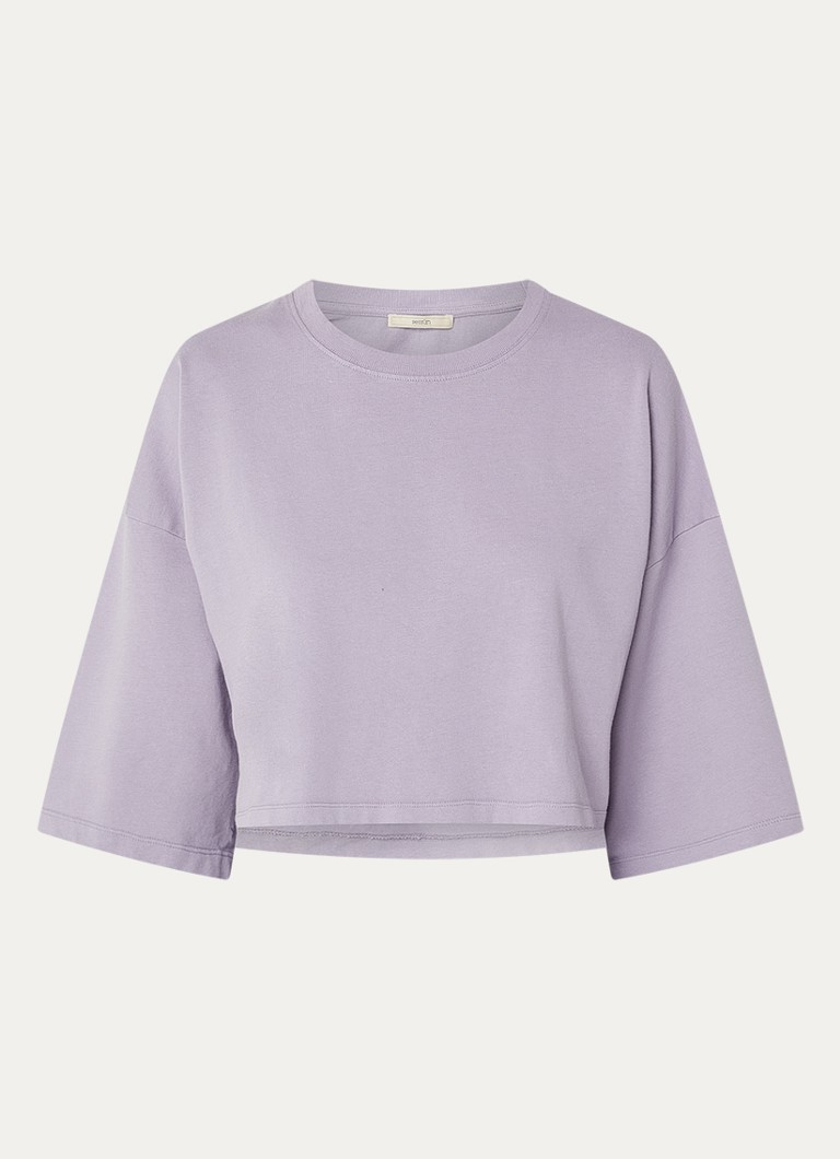 Sessùn Dames Epoteiro cropped T-shirt met trompetmouw in de kleur Lila