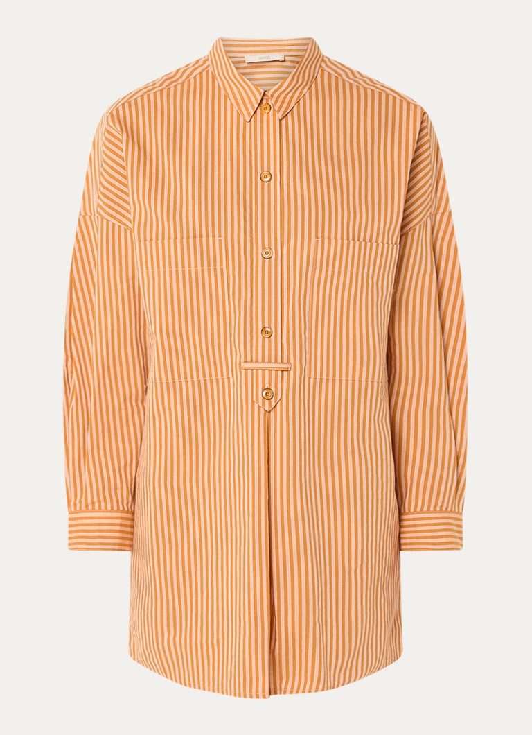 Sessùn Dames Fontella mini blousejurk met streeprint in de kleur Oranje