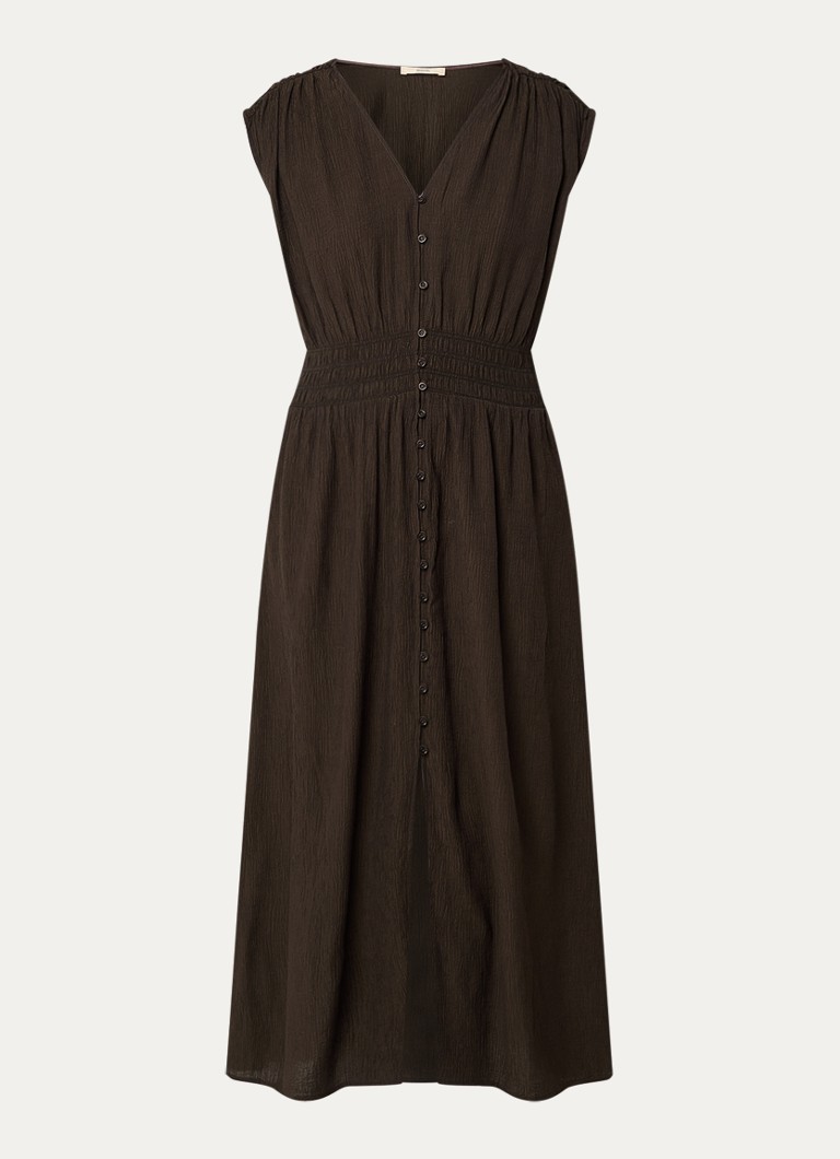 Sessùn Dames Galiane midi blousejurk met structuur in de kleur Bronsgroen