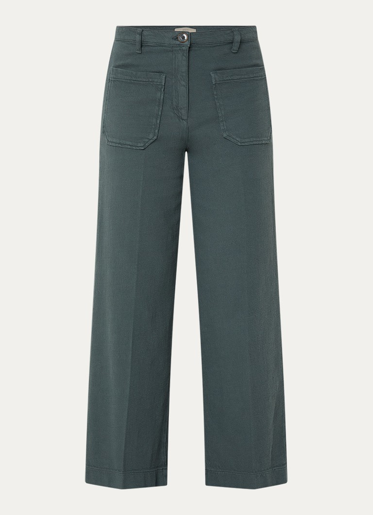 Sessùn Dames Hendrick high waist wide fit cropped broek met opgestikte zakken in de kleur Donkergroen