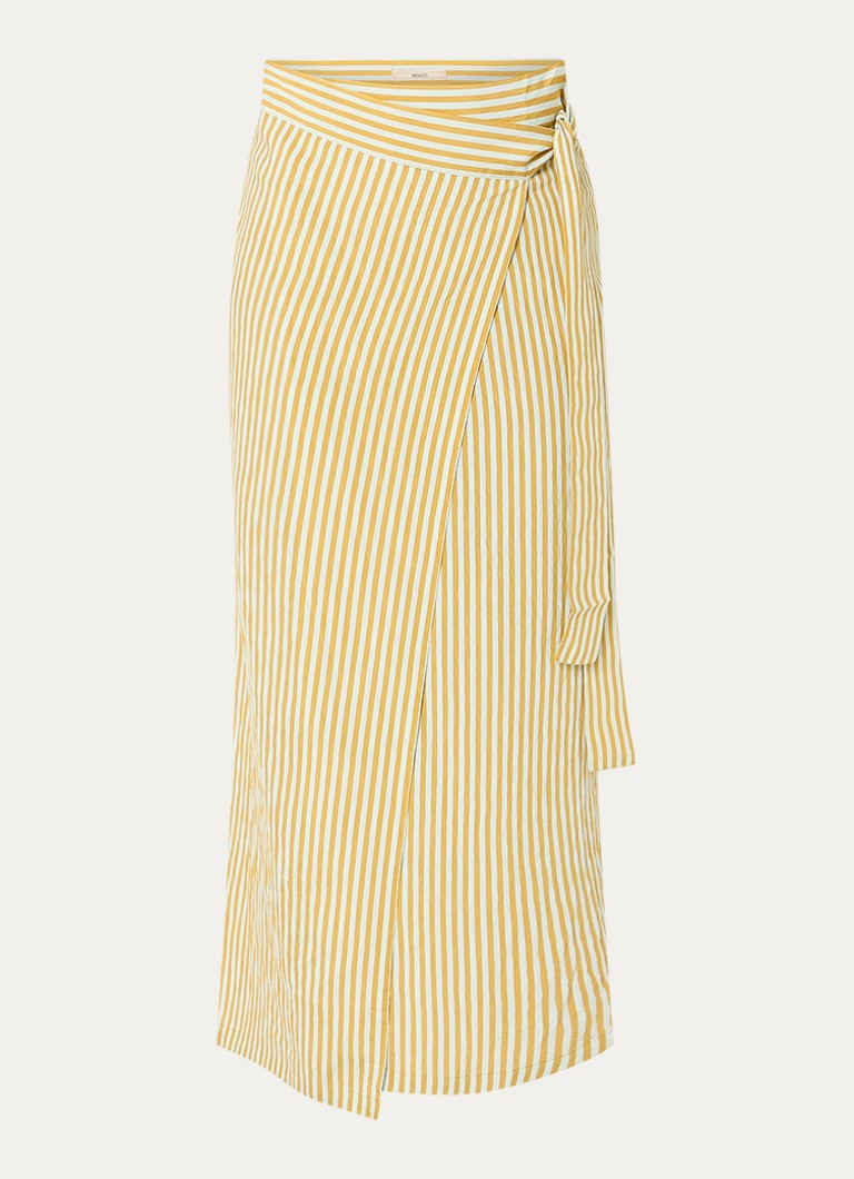 Sessùn Dames Love St midi rok met streepprint en strikceintuur in de kleur Mosterd