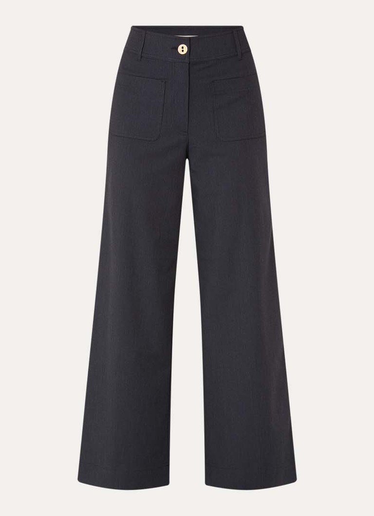 Sessùn Dames Manhatti high waist wide fit pantalon met krijtstreep en opgestikte zakken in de kleur Antraciet