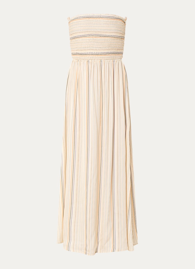 Sessùn Dames Milisole midi jurk met streepprint en smockwerk in de kleur Beige