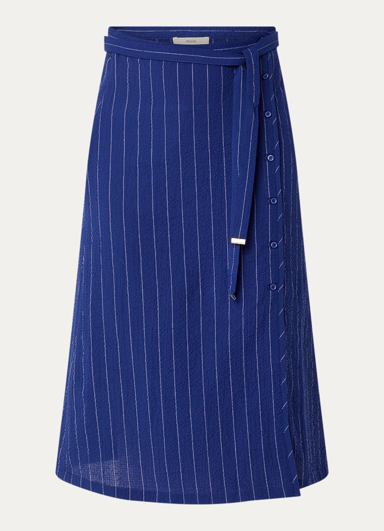 Sessùn Dames Ola mid waist rok met streepprint in de kleur Royalblauw