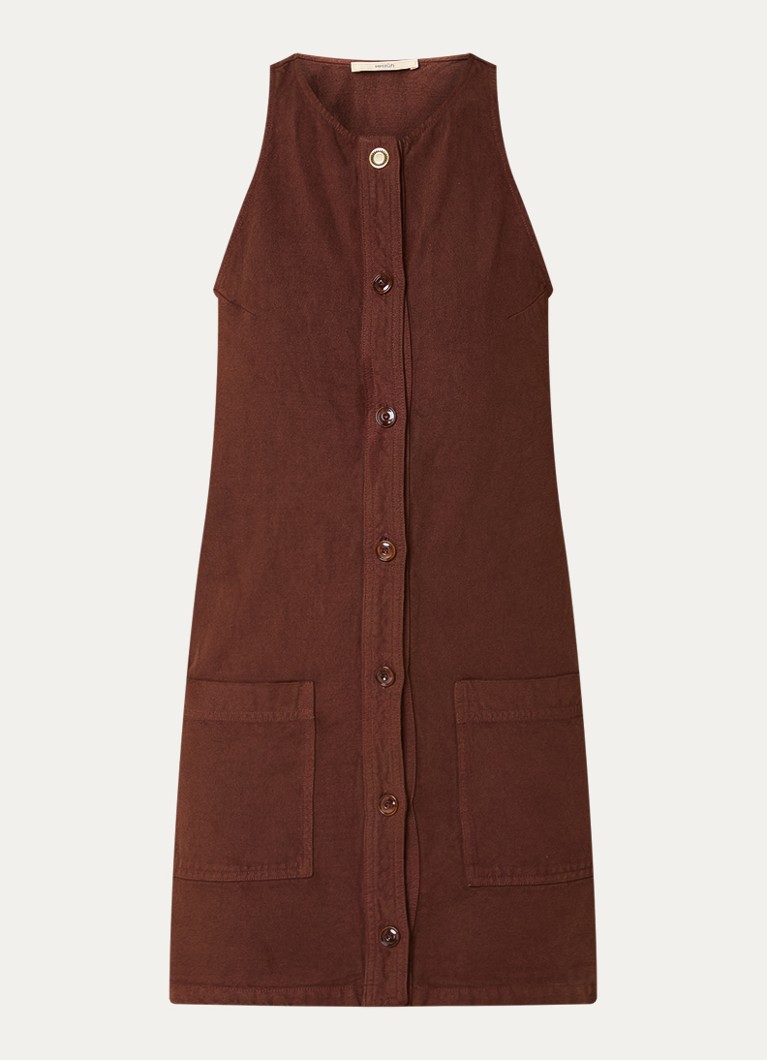 Sessùn Dames Ondine mini jurk van canvas in linnenblend met opgestikte zakken in de kleur Bruin