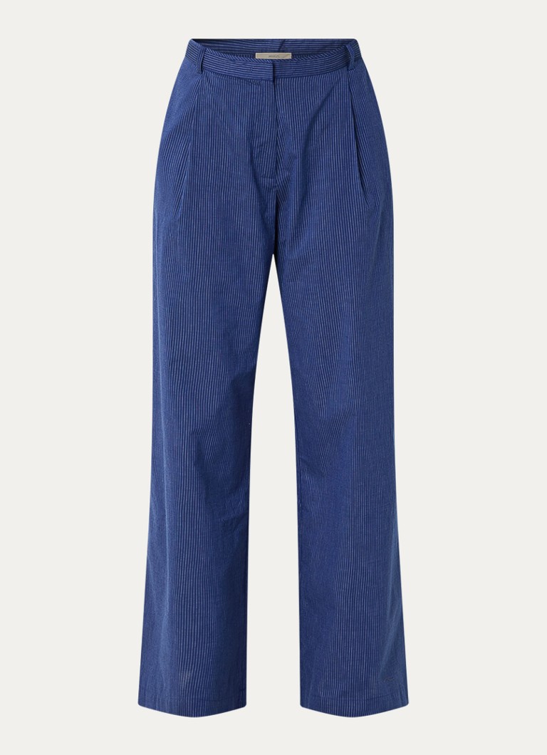 Sessùn Dames Provencia high waist straight fit pantalon met streepprint in de kleur Donkerblauw
