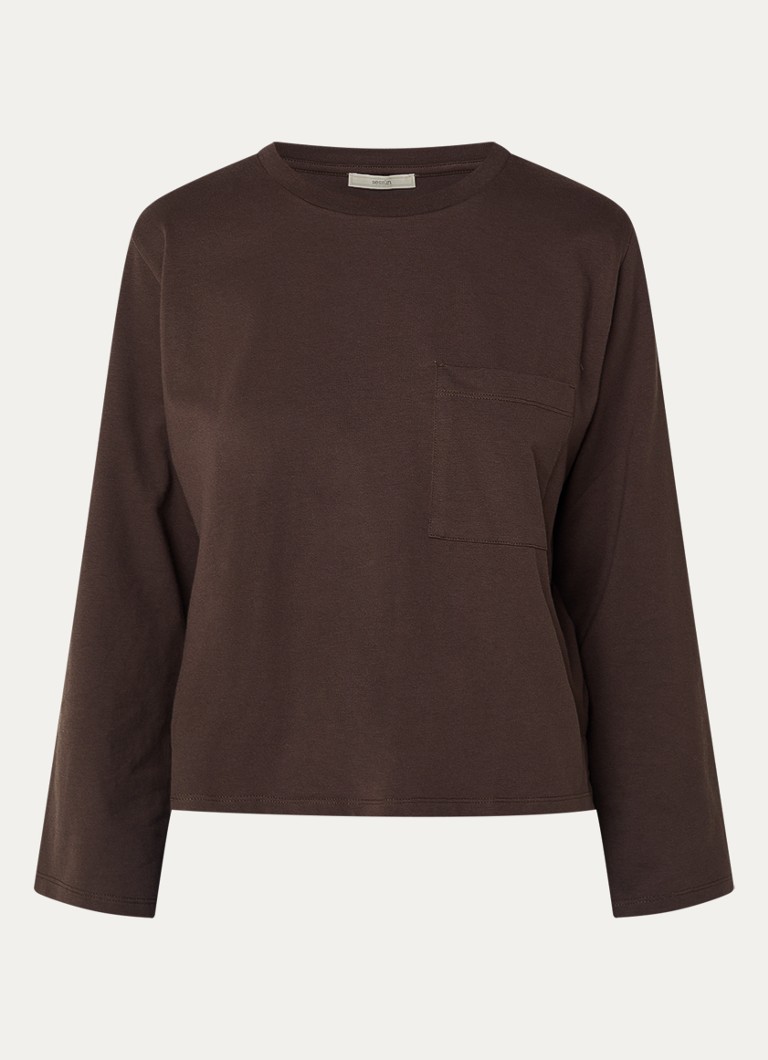Sessùn Dames Severiano long sleeve met ronde hals in de kleur Donkerbruin
