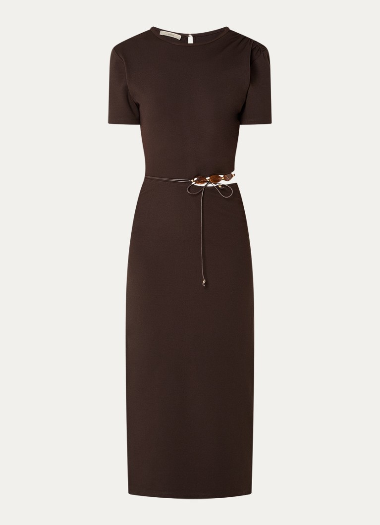 Sessùn Dames Vertigo midi jurk met split in de kleur Donkerbruin