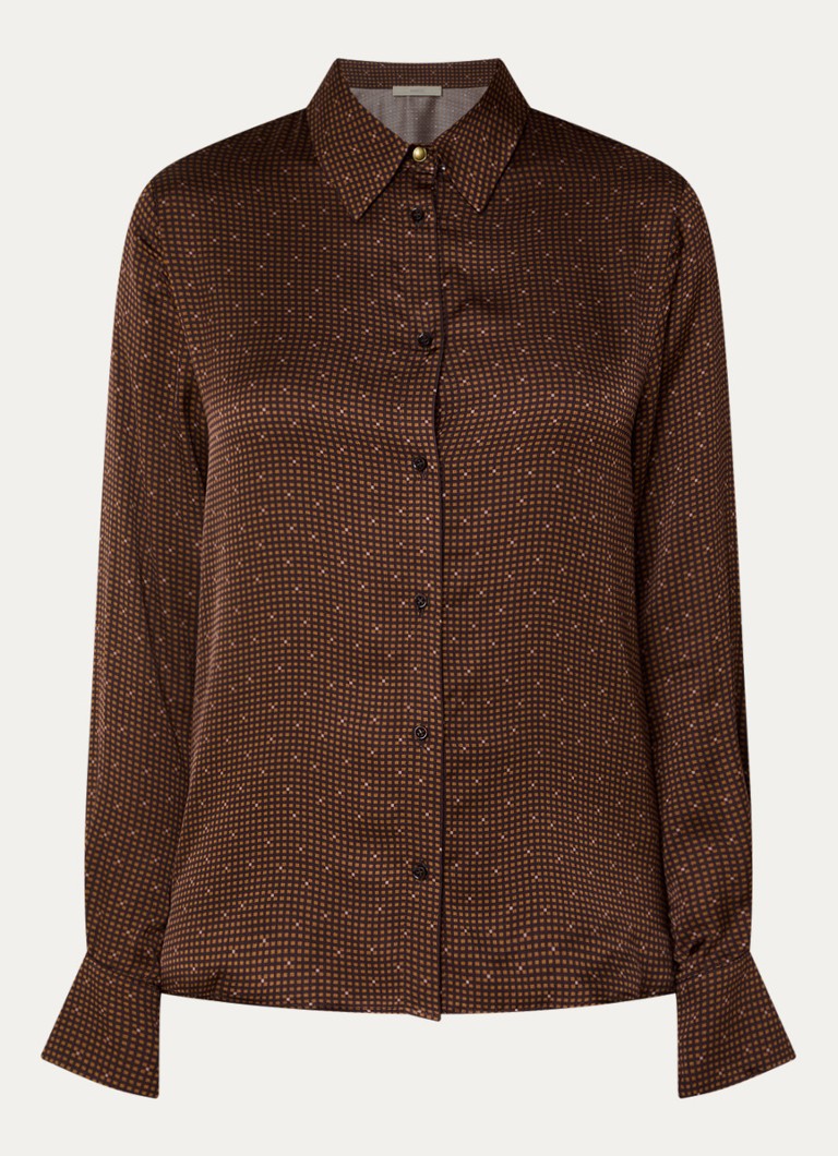 Sessùn Dames Britjet blouse met print in de kleur Donkerbruin