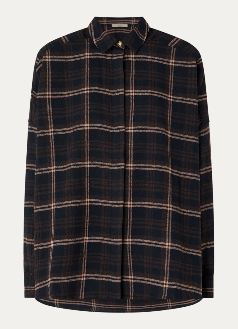 Sessùn Dames Blouse in linnenblend met ruitdessin in de kleur Donkerbruin