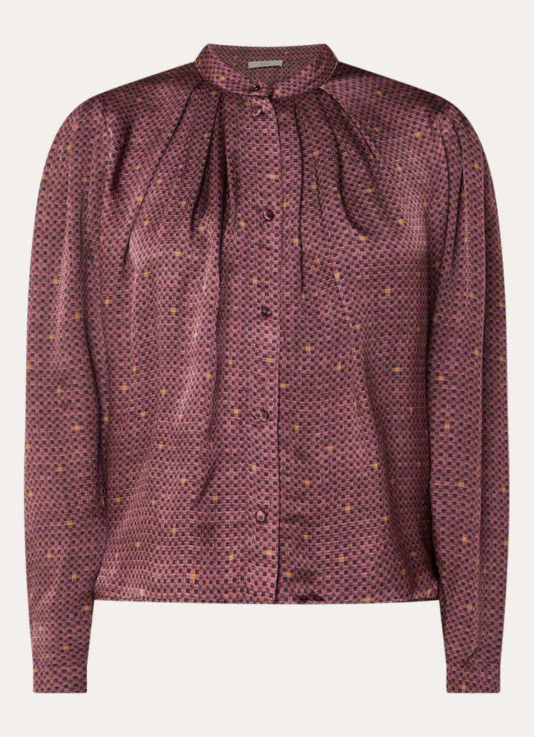 Sessùn Dames Esperanzo blouse van satijn met print in de kleur Bordeauxrood