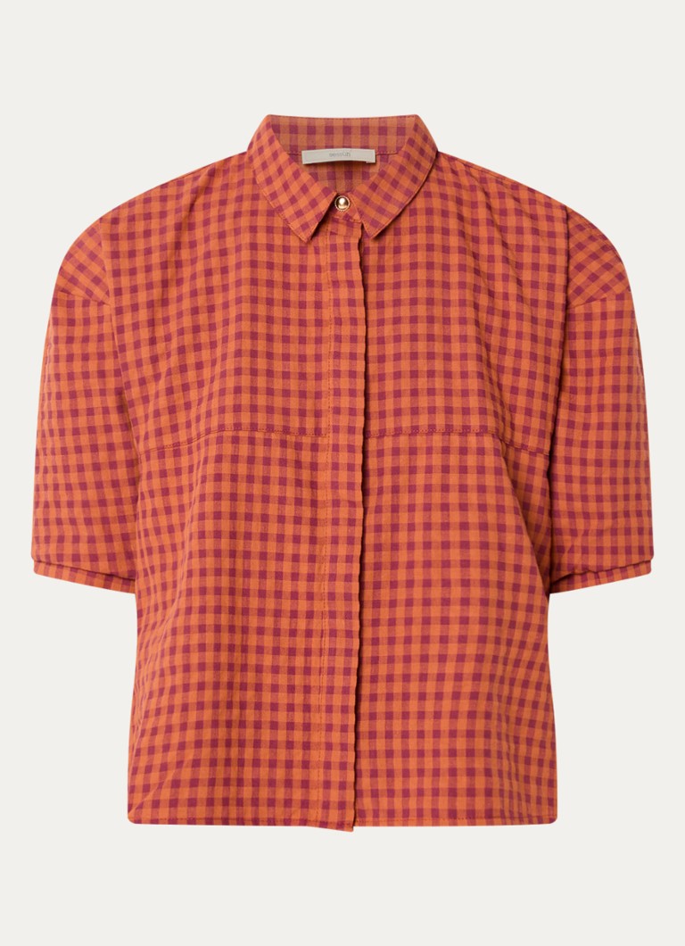 Sessùn Dames Florentina blouse met ruitdessin in de kleur Oranje