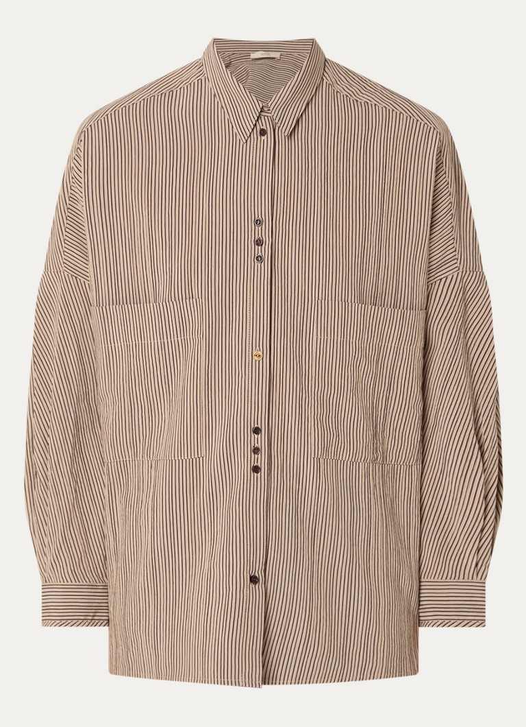 Sessùn Dames Fontania blouse met streepprint in de kleur Donkerbeige