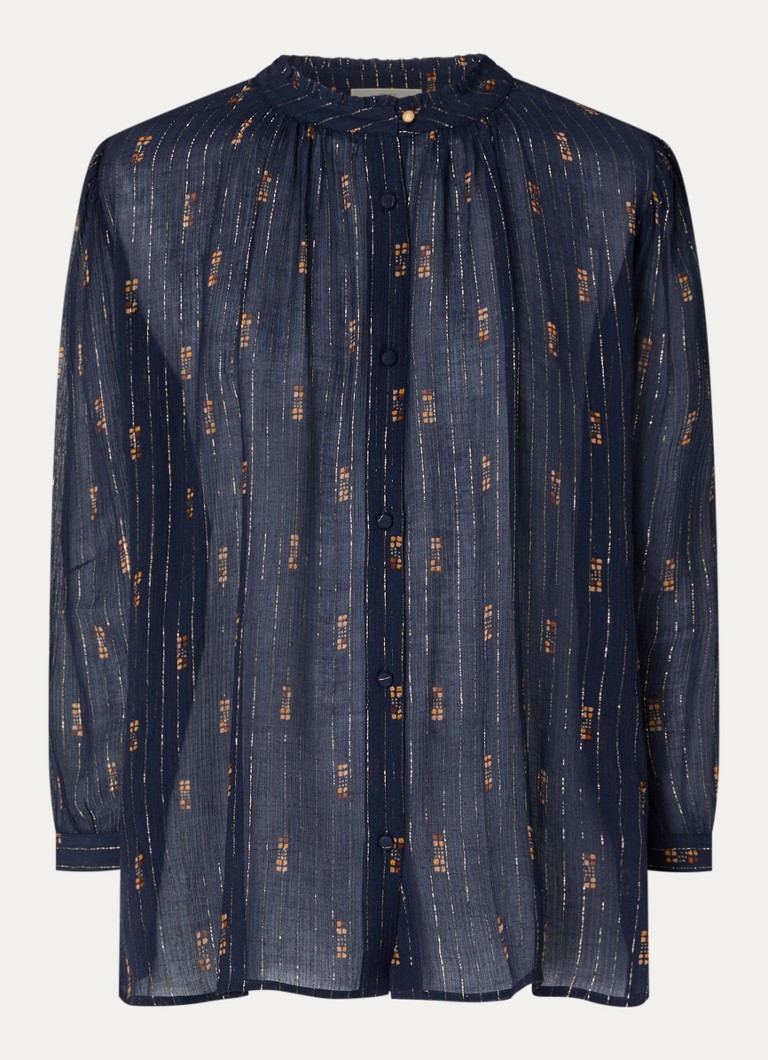 Sessùn Dames Lylee semi-transparante blouse met print en lurex in de kleur Donkerblauw